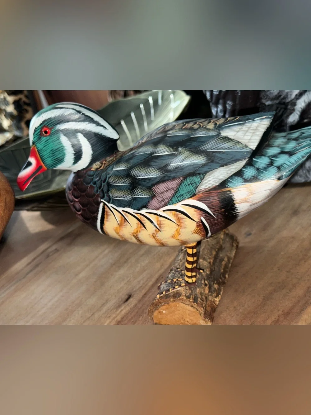 Vintage Hand-Painted Wooden Duck Figure